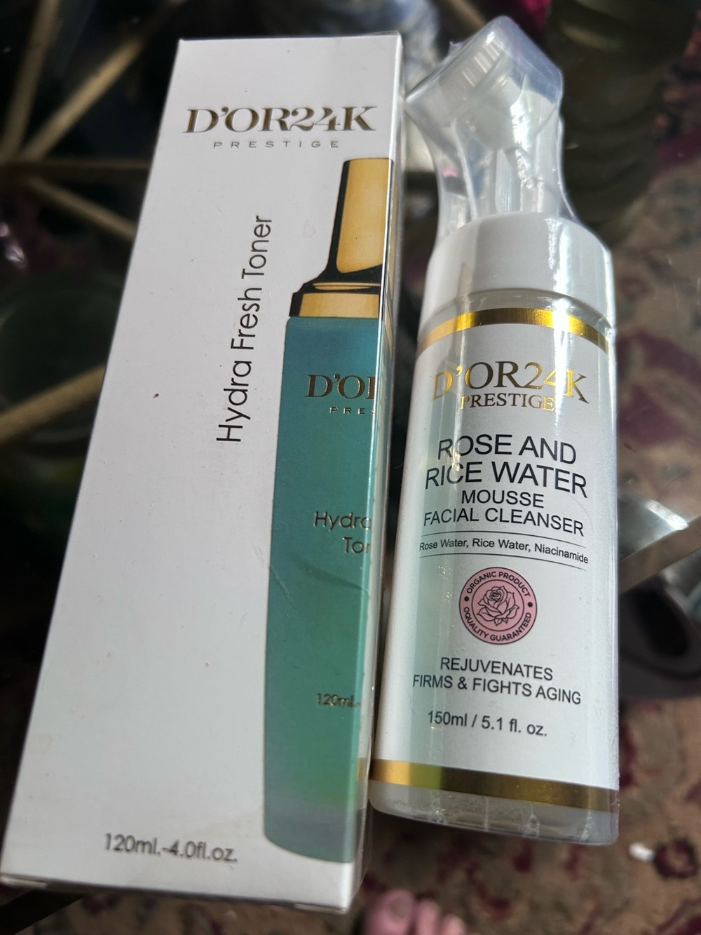 D'OR24K Prestige Rose and Rice Water Mousse Facial Cleanser & hydra fresh toner